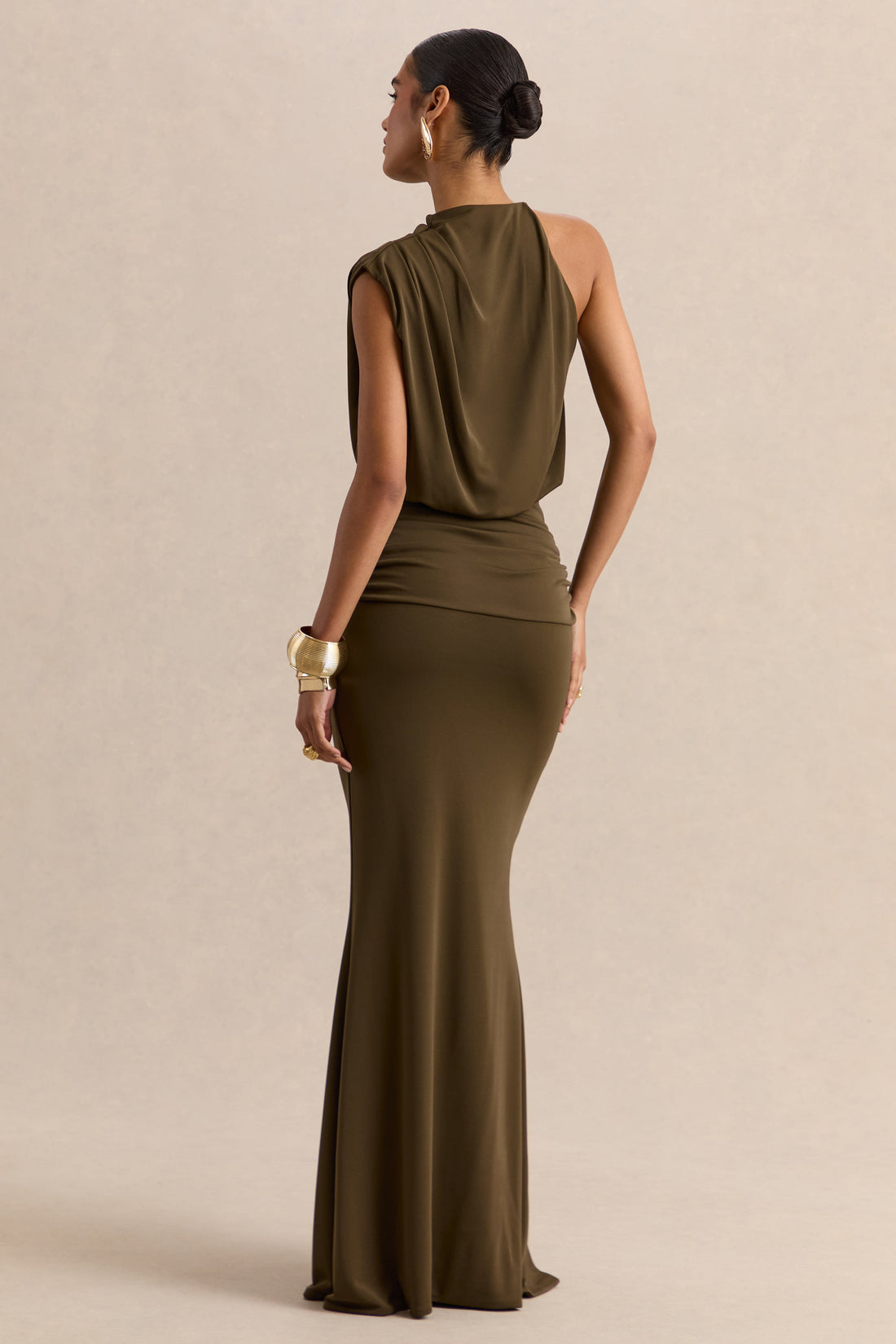 Umaira | Khaki Green Maxi Dress With High Neck