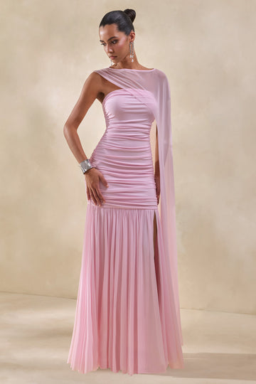 Ivanka | Pink Asymmetric-Neck Maxi Dress With Cape Sleeve