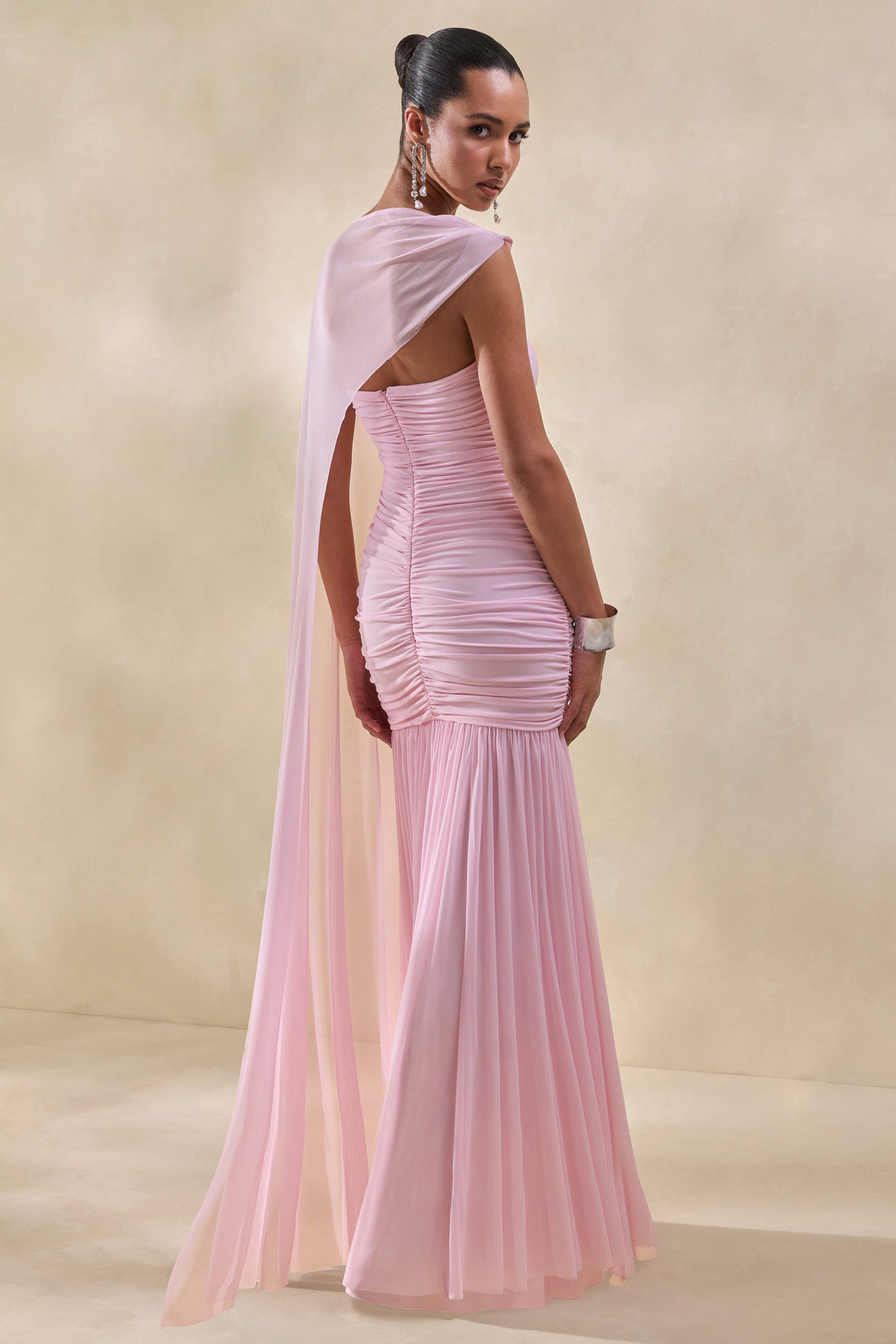 Ivanka | Pink Asymmetric-Neck Maxi Dress With Cape Sleeve