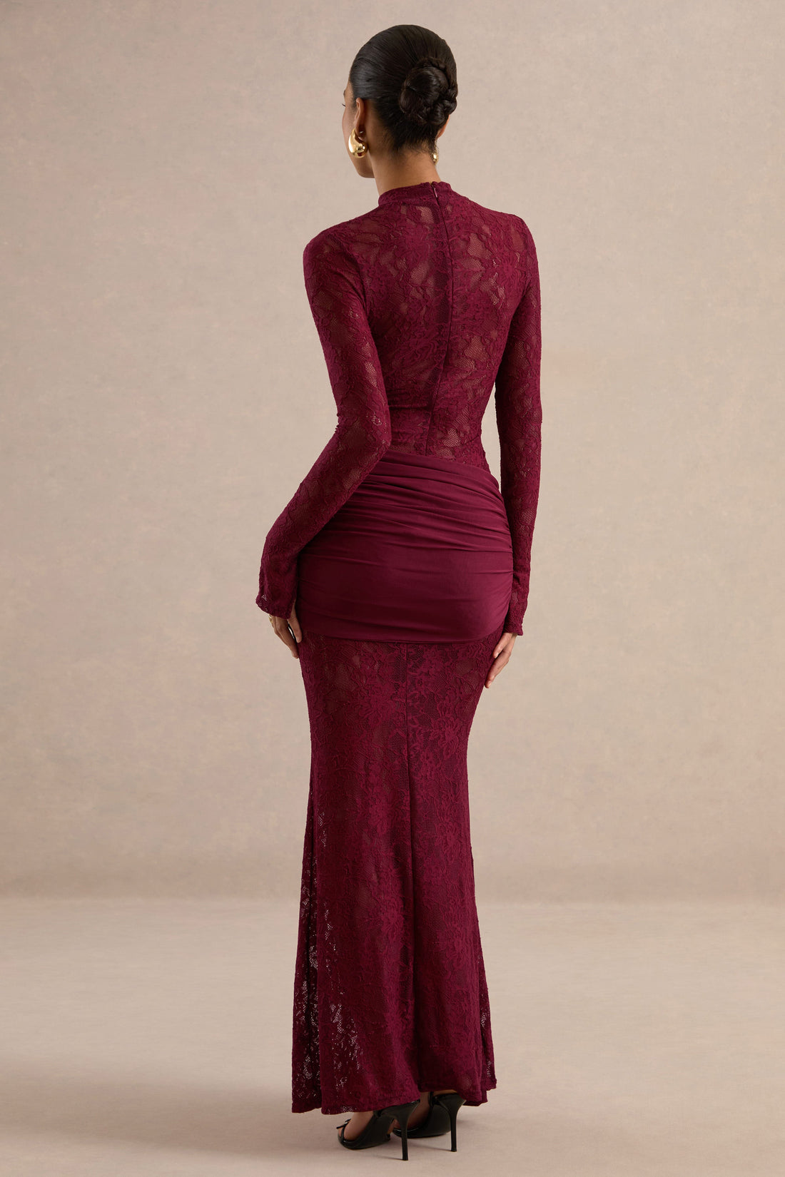 Akira | Red Lace Maxi Dress With Sash-Detail