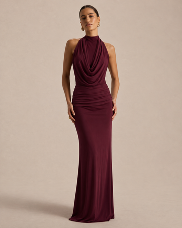 Umaira | Bordeaux Maxi Dress With High Neck
